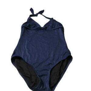 J Crew sze 12 Navy Blue One Piece Swimsuit Bathing Suit plunging Neckline womens